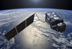 Artists view of the Sentinel 3 satellite in space above the earth