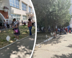 Kherson residents gather outside KNTU buildings for internet connectivity