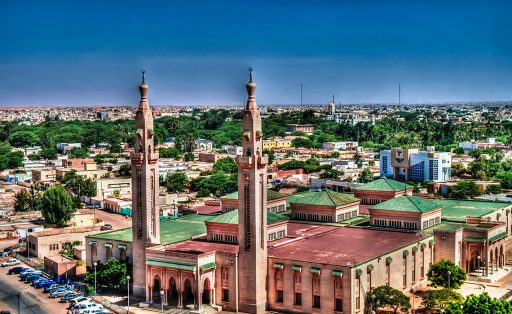 Aerial view to Saudique Grand Mosque in Nouakchott in Mauritania